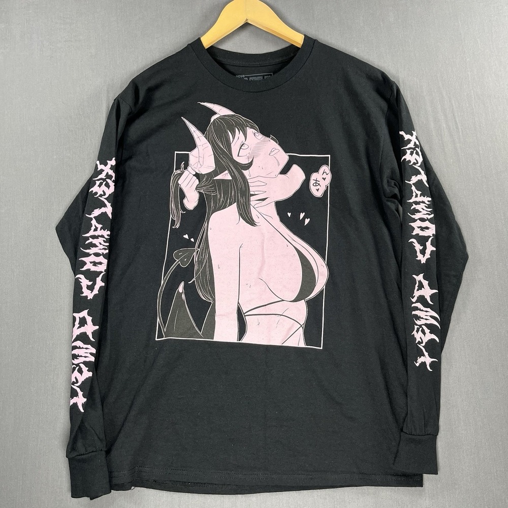 Lewd Complex Anime Choke Girl Long Sleeve T Shirt Black Men's Medium